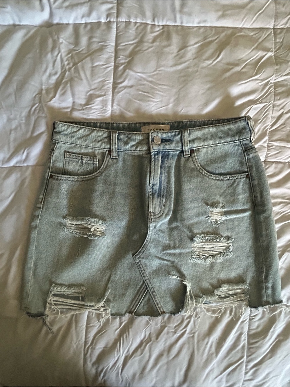 PacSun Light Wash Distressed Denim Mini Skirt